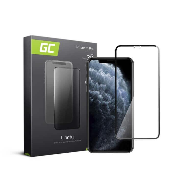 Калено стъклено защитно покритие за целия дисплей на iPhone 11 Pro, iPhone XS, iPhone X - Green Cell Clarity 3D Full Cover Glass (прозрачен-черен) | JAR Computers Калено стъклено защитно покритие за целия дисплей на iPhone 11 Pro, iPhone XS, iPhone X - Green Cell Clarity 3D Full Cover Glass (прозрачен-черен)