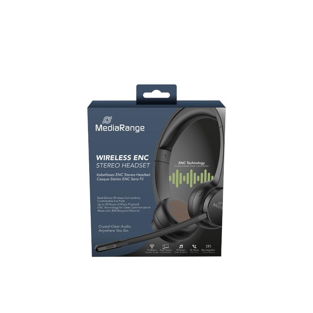 MediaRange Wireless Stereo headset with microphone & ENC, 400mAh battery, black (MROS307) | JAR Computers MediaRange Wireless Stereo headset with microphone & ENC, 400mAh battery, black (MROS307)