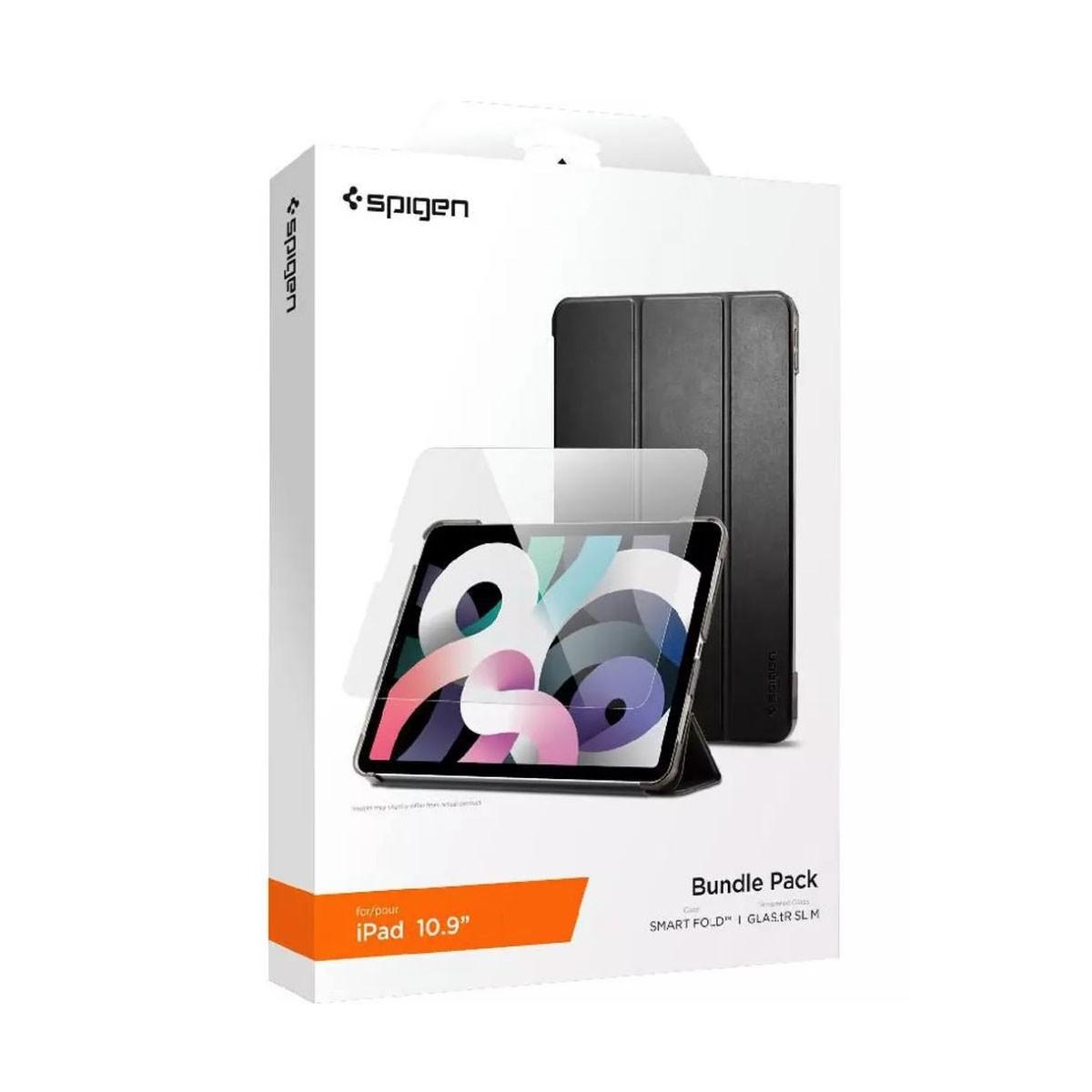 Spigen Bundle Pack Smart Fold Case and Glass Screen Protector - комплект кожен кейс и стъклено защитно покритие за дисплея за iPad 10 (2022) (черен)