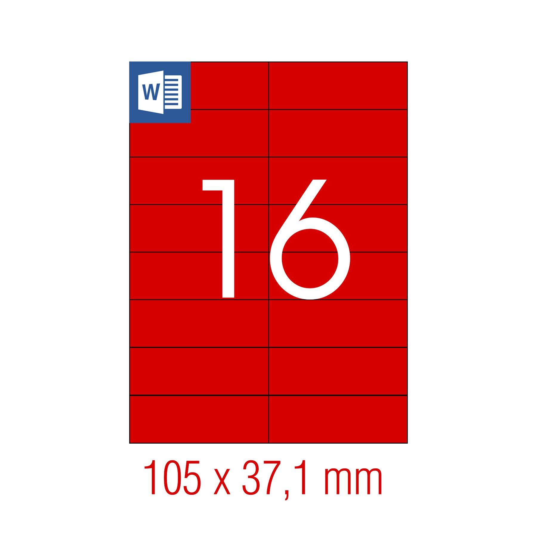 Tanex Самозалепващи се етикети, A4, 105 x 37.125 mm, червени, 16 броя, 25 листа