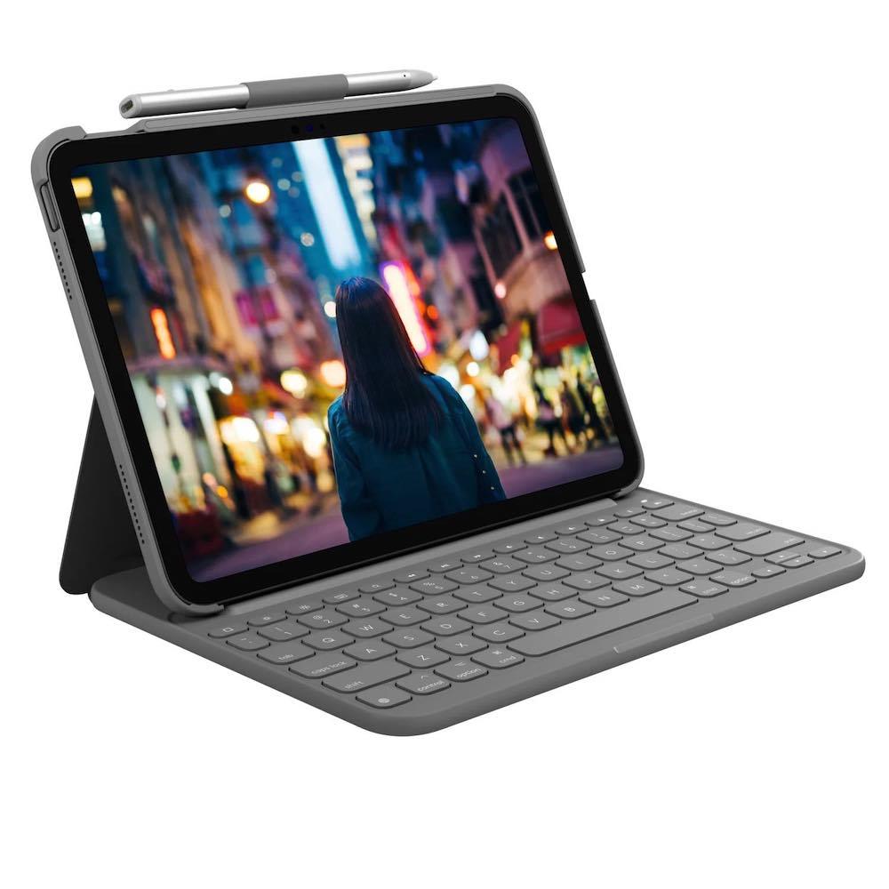 Безжична клавиатура, кейс и поставка за iPad 10 (2022), iPad 11 (2025) - Logitech Slim Keyboard Folio UK (сив) | JAR Computers Безжична клавиатура, кейс и поставка за iPad 10 (2022), iPad 11 (2025) - Logitech Slim Keyboard Folio UK (сив)