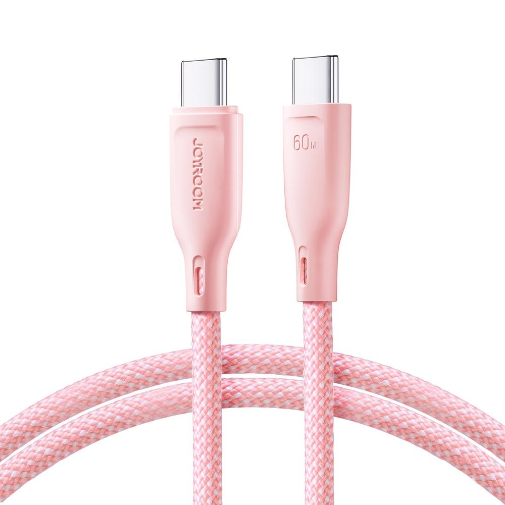 Кабел с въжена оплетка и бързо зареждане за устройства с USB-C порт - Joyroom Multi-Color Series USB-C to USB-C Cable 60W PD (розов) (100 см) | JAR Computers Кабел с въжена оплетка и бързо зареждане за устройства с USB-C порт - Joyroom Multi-Color Series USB-C to USB-C Cable 60W PD (розов) (100 см)
