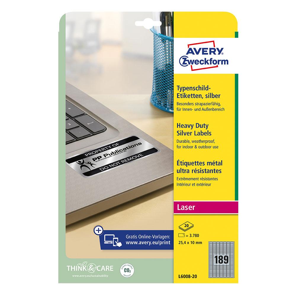 Етикети Avery 25.4/10 A4 189ет сребр.20л