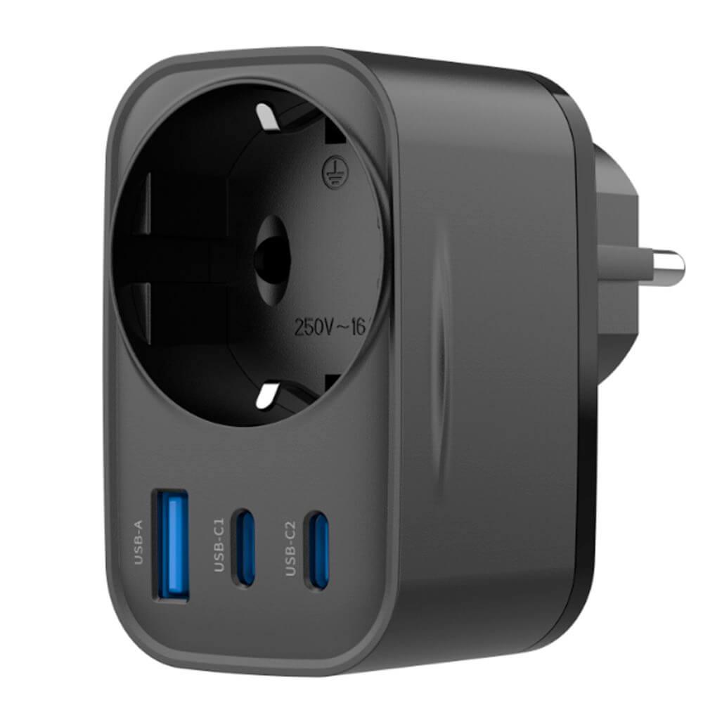 Havit 4-in-1 Wall Charger With EU Plug 30W - разклонител с AC изход и вградени USB-A и 2xUSB-C портове за зареждане на мобилни устройства (черен)