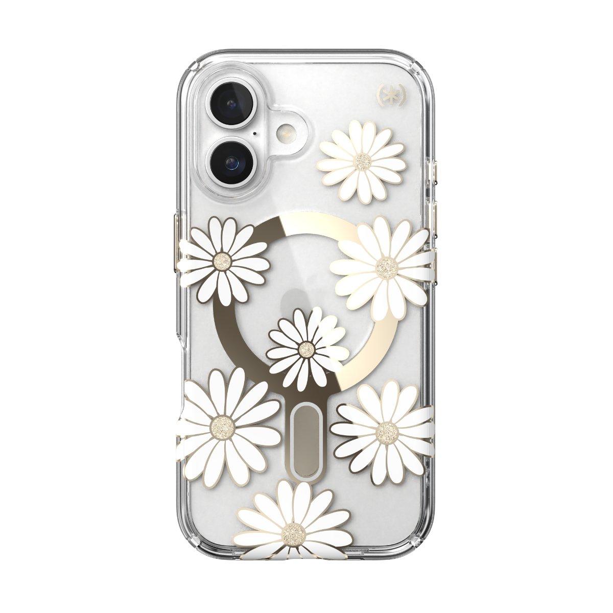 Калъф Speck Presidio Lux-Clear Glitter, MagSafe, ClickLock, за iPhone 16, Sunshine Daisies | JAR Computers Калъф Speck Presidio Lux-Clear Glitter, MagSafe, ClickLock, за iPhone 16, Sunshine Daisies