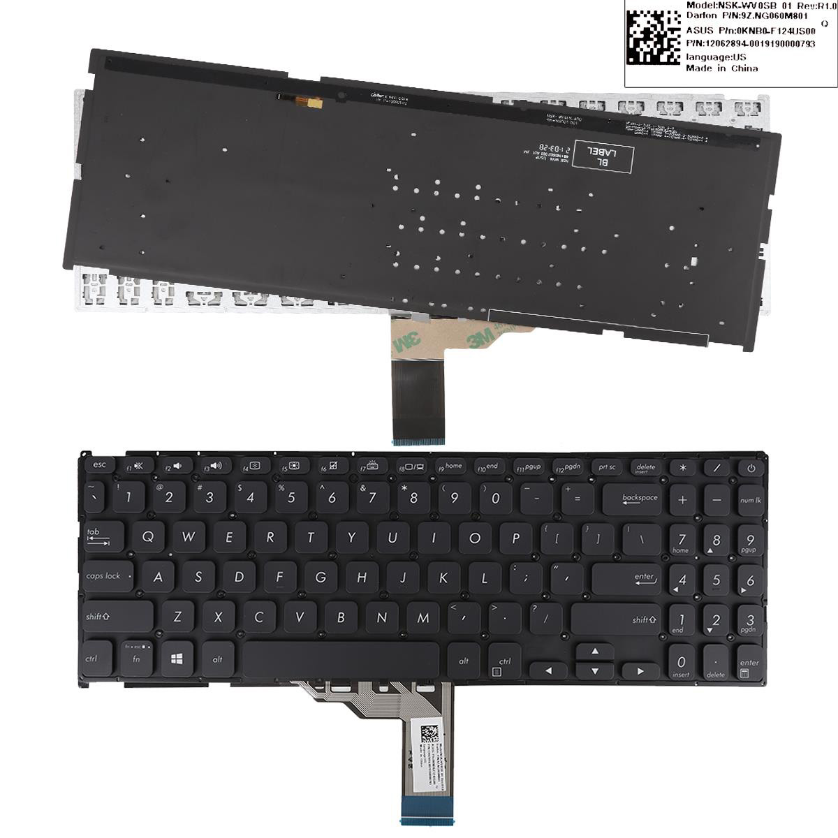 Клавиатура за лаптоп Asus Vivobook X512 X512FA X512DA X512UA X512UB  Black Without Frame With Backlit US / Черна Без Рамка С Подсветка (Малък Ентър)   | JAR Computers Клавиатура за лаптоп Asus Vivobook X512 X512FA X512DA X512UA X512UB  Black Without Frame With Backlit US / Черна Без Рамка С Подсветка (Малък Ентър)
