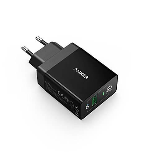 Захранване за ел. мрежа с USB изход, технология за бързо зареждане и microUSB кабел - Anker PowerPort+ 1 18W Quick Charge 3.0 USB Charger с PowerIQ (черен) | JAR Computers Захранване за ел. мрежа с USB изход, технология за бързо зареждане и microUSB кабел - Anker PowerPort+ 1 18W Quick Charge 3.0 USB Charger с PowerIQ (черен)
