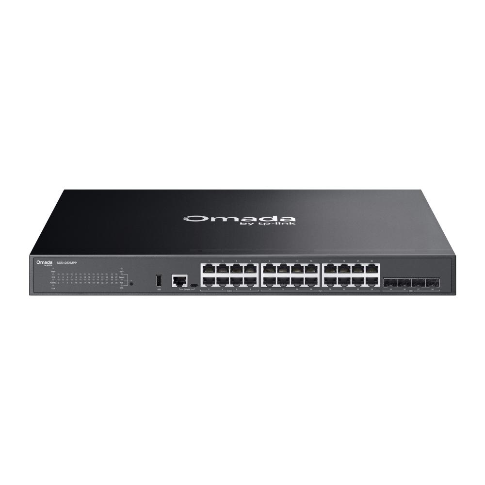 24-портов Gigabit Stackable Lite L3 управляем PoE++ комутатор с 4× 10G слота TP-Link Omada SG5428XMPP