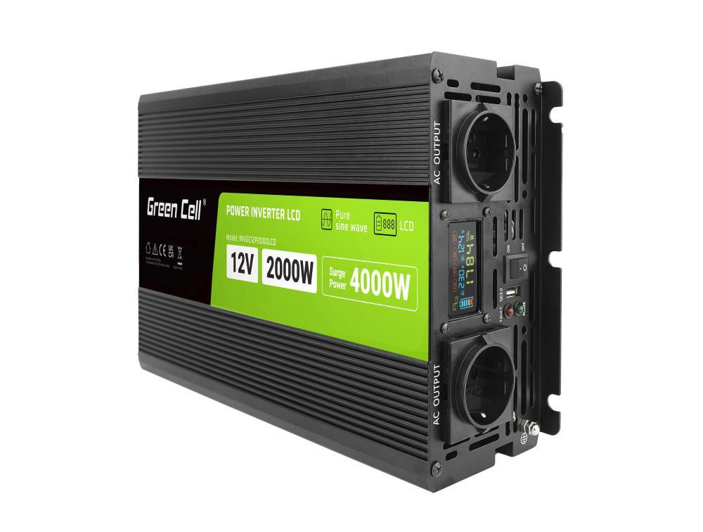 Инвертор PRO  GREEN CELL, 12/220V, DC/AC, 2000W/4000W, INVGCP2000LCD  LCD Чиста синусоида