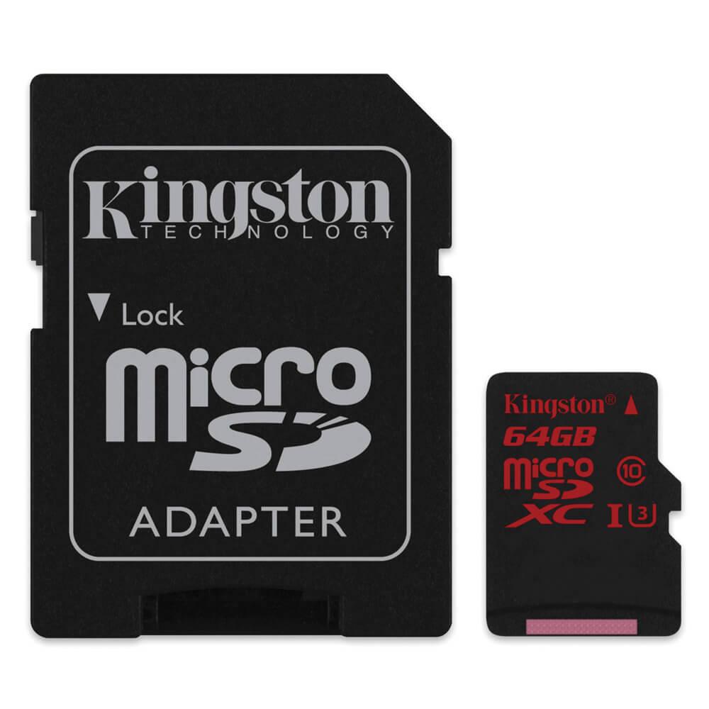 Памет карта + SD адаптер - Kingston microSDXC Card 64GB UHS-1 Class U3 (подходяща за GoPro) | JAR Computers Памет карта + SD адаптер - Kingston microSDXC Card 64GB UHS-1 Class U3 (подходяща за GoPro)