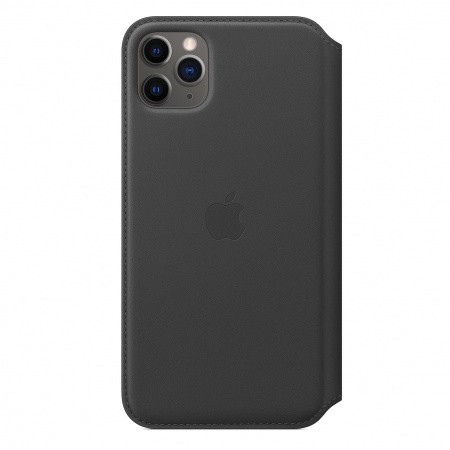 Apple Leather Folio Case - оригинален кожен (естествена кожа) калъф за iPhone 11 Pro Max (черен)