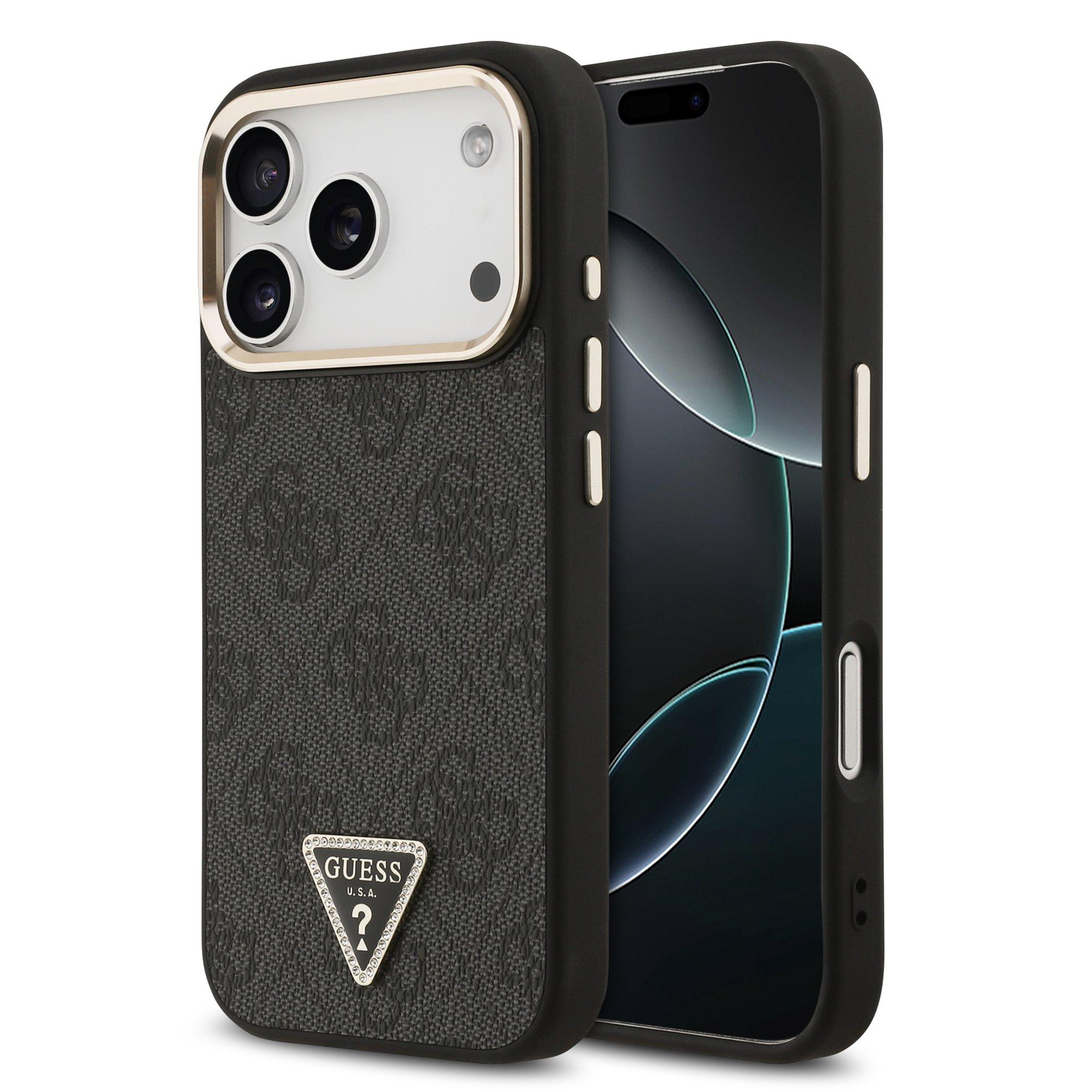 GUESS Калъф Apple iPhone 17 Pro, PU 4G Strass Triangle Logo Gold Frame MagSafe ,черен - GUHMP17LP4GTDGMK | JAR Computers GUESS Калъф Apple iPhone 17 Pro, PU 4G Strass Triangle Logo Gold Frame MagSafe ,черен - GUHMP17LP4GTDGMK