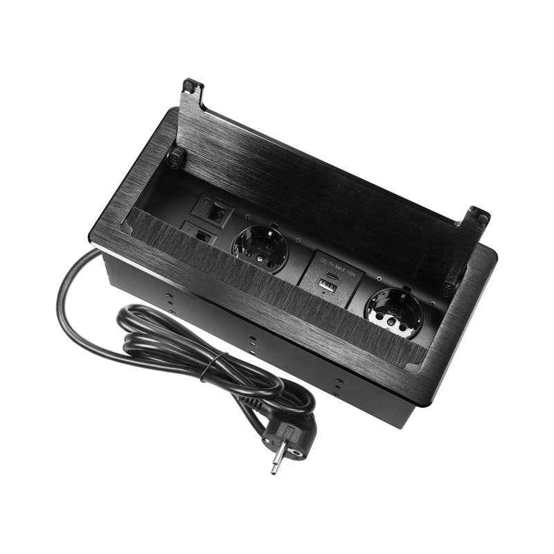 Мебелна кутия 2x 2P+E Шуко 2x USB A+C 3.6А и 2x RJ45 cat.5E Черен с кабел 1.5m - Orno OR-GM-9041(GS)/B | JAR Computers Мебелна кутия 2x 2P+E Шуко 2x USB A+C 3.6А и 2x RJ45 cat.5E Черен с кабел 1.5m - Orno OR-GM-9041(GS)/B