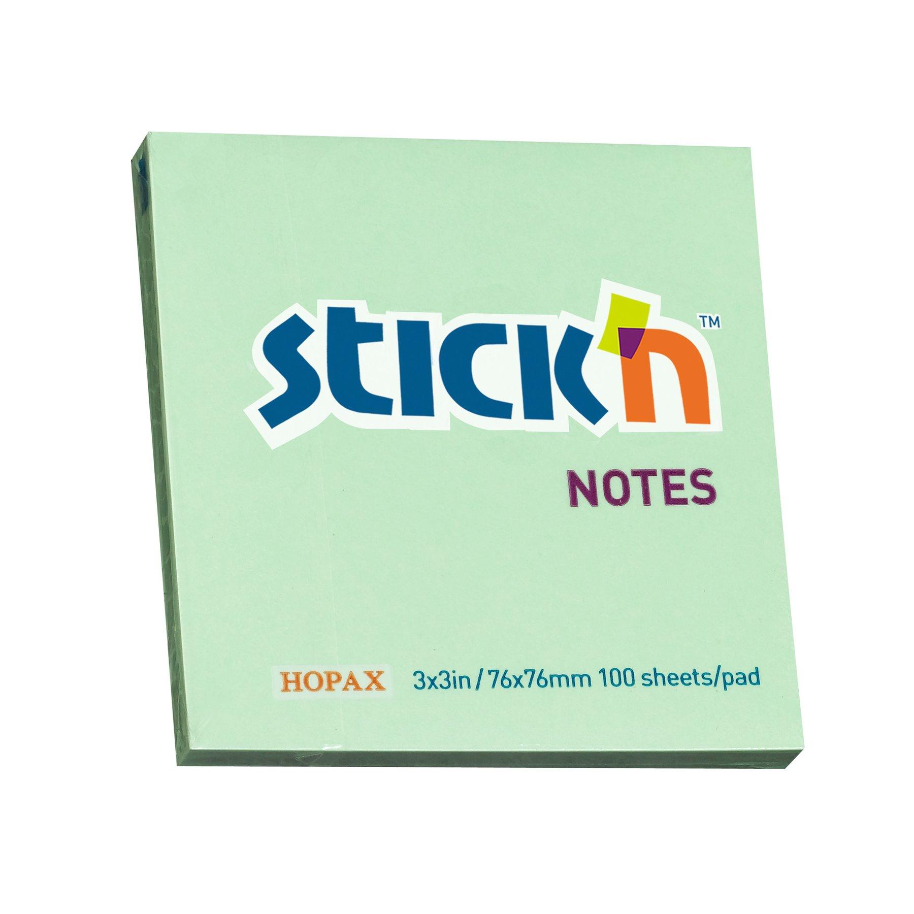 Stick'n Самозалепващи се листчета, 76 x 76 mm, пастелни, зелени, 100 листа
