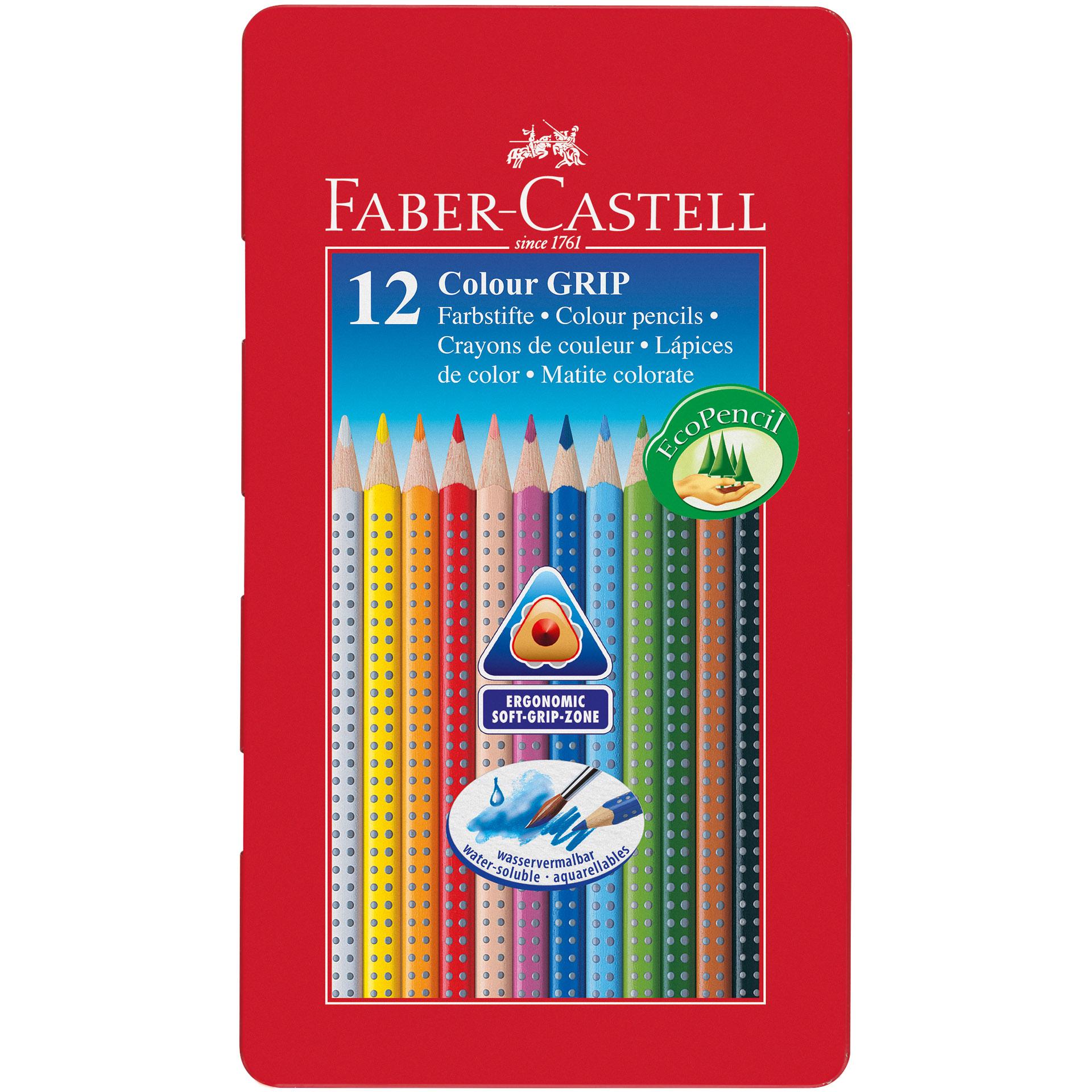 Faber-Castell Акварелни моливи Grip 2001, 12 цвята, в метална кутия