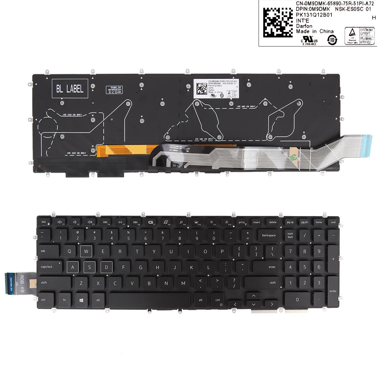 Клавиатура за лаптоп Dell Latitude 3500 3590 Vostro 5568 7570 7580 Black Without Frame With Full Colorful Backlit / Черна Без Рамка С Подсветка US/UK