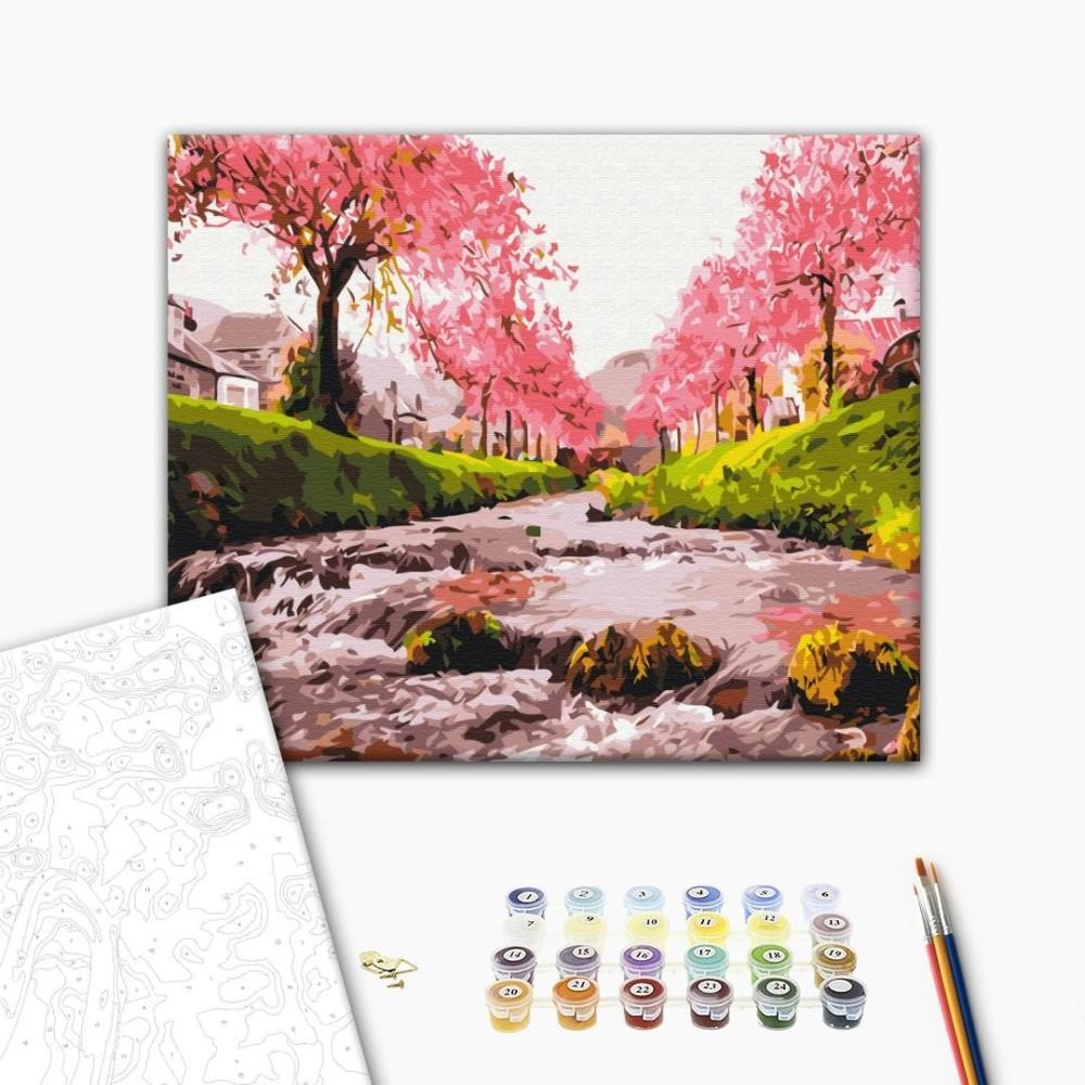 Рисуване по номера BrushMe, с подрамка, THE RIVER NEAR THE SAKURA/Сакура, 40x50 см | JAR Computers Рисуване по номера BrushMe, с подрамка, THE RIVER NEAR THE SAKURA/Сакура, 40x50 см