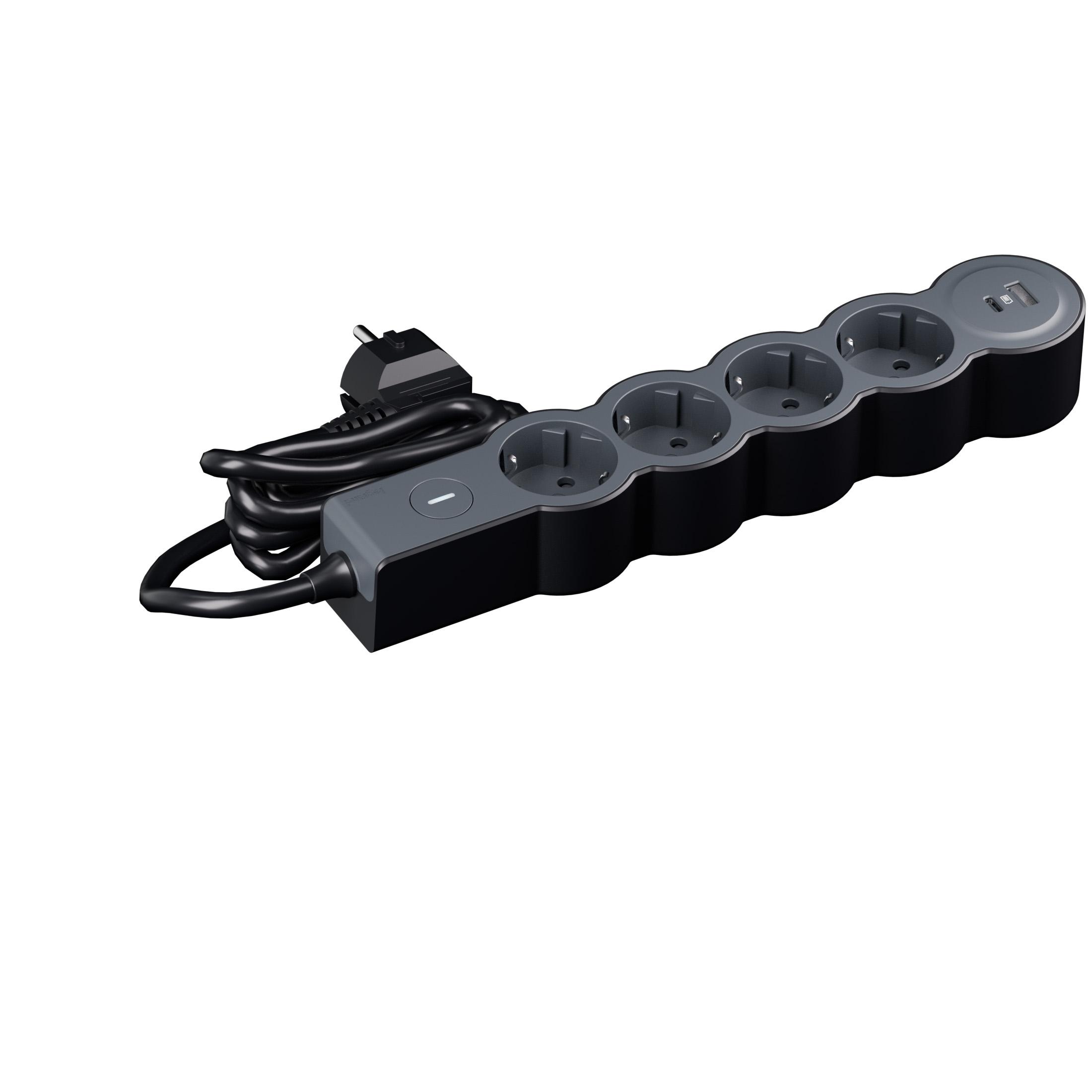 694427 Разклонител шуко 4X2P+E, USB A+C, защита, кабел 1,5 м, черен, Legrand