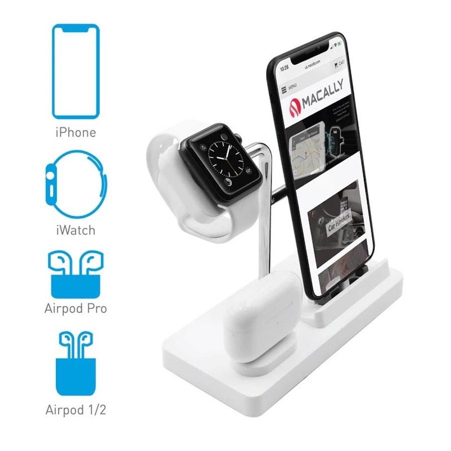 Док станция за зареждане на iPhone, Apple Watch и Apple AirPods - Macally 3-in-1 Apple Charging Stand (бял) | JAR Computers Док станция за зареждане на iPhone, Apple Watch и Apple AirPods - Macally 3-in-1 Apple Charging Stand (бял)
