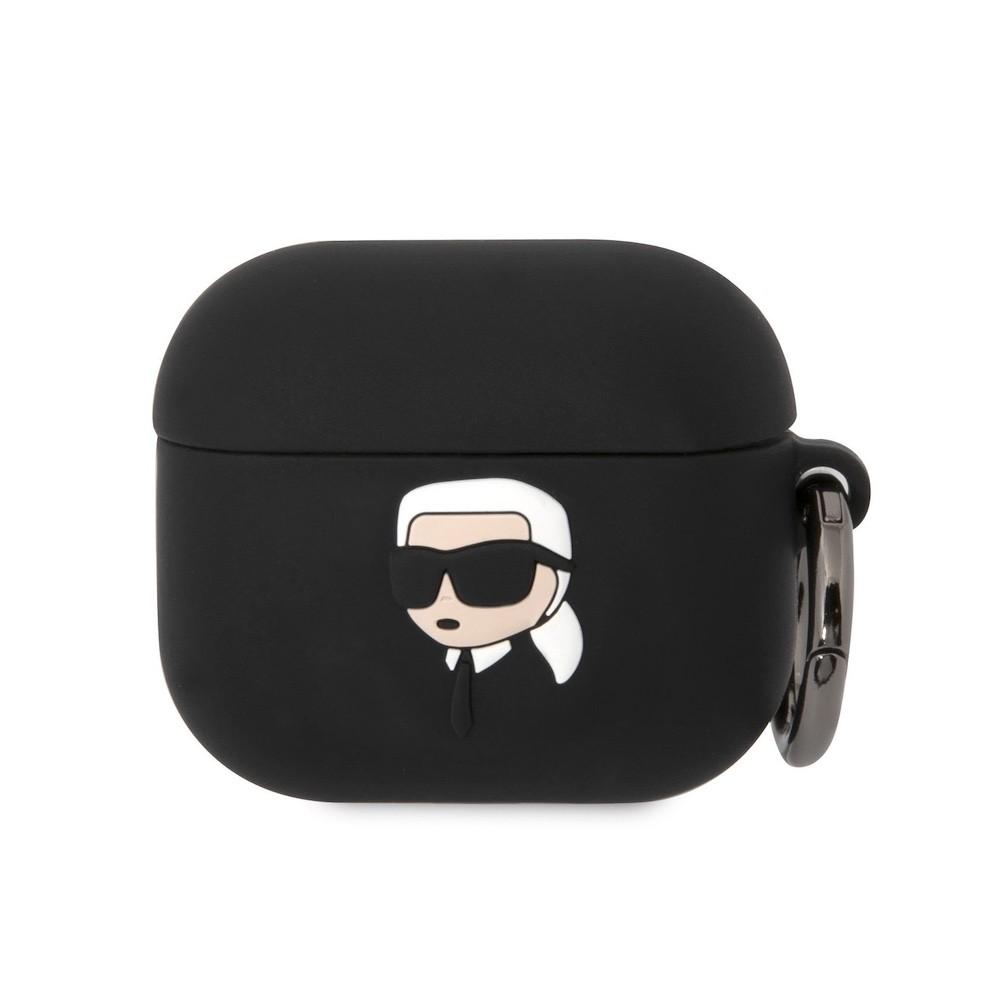 Karl Lagerfeld AirPods 3 3D Logo NFT Karl Head Silicone Case - силиконов калъф с карабинер за Apple AirPods 3 (черен)