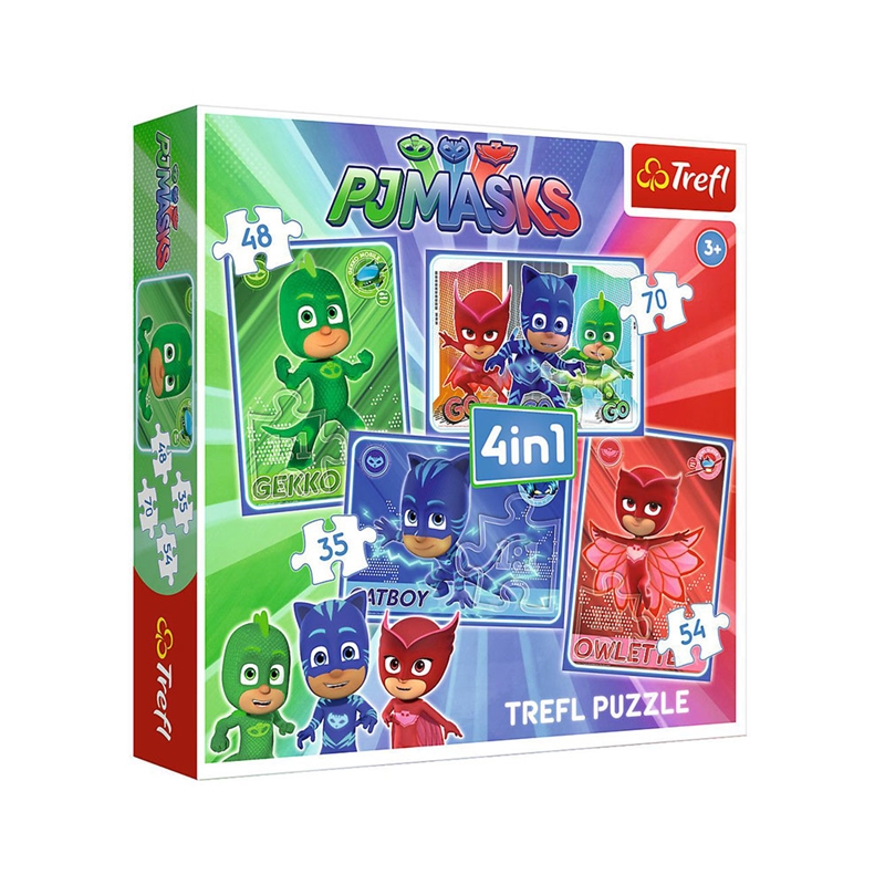 Пъзел Trefl - PJ Masks, Катбой и отбора, 4 в 1