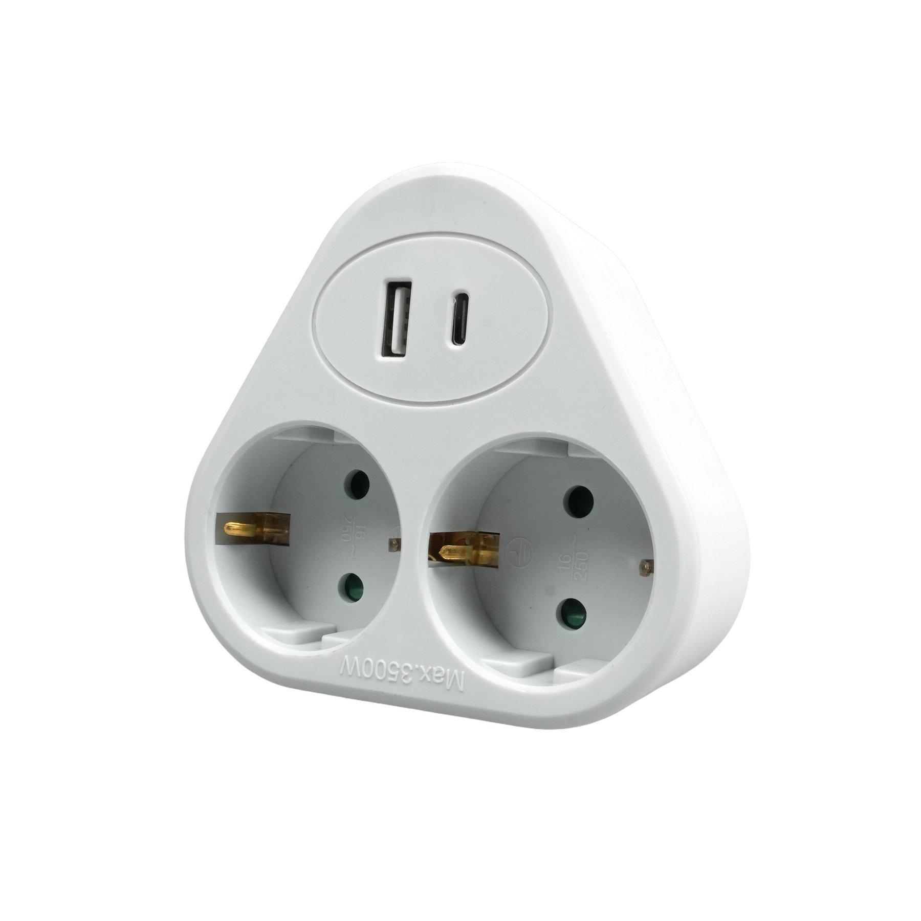 Разклонител Office 1, шуко, 2 гнезда, 1 USB Type-A, 1 USB Type-C, бяло-сив | JAR Computers Разклонител Office 1, шуко, 2 гнезда, 1 USB Type-A, 1 USB Type-C, бяло-сив