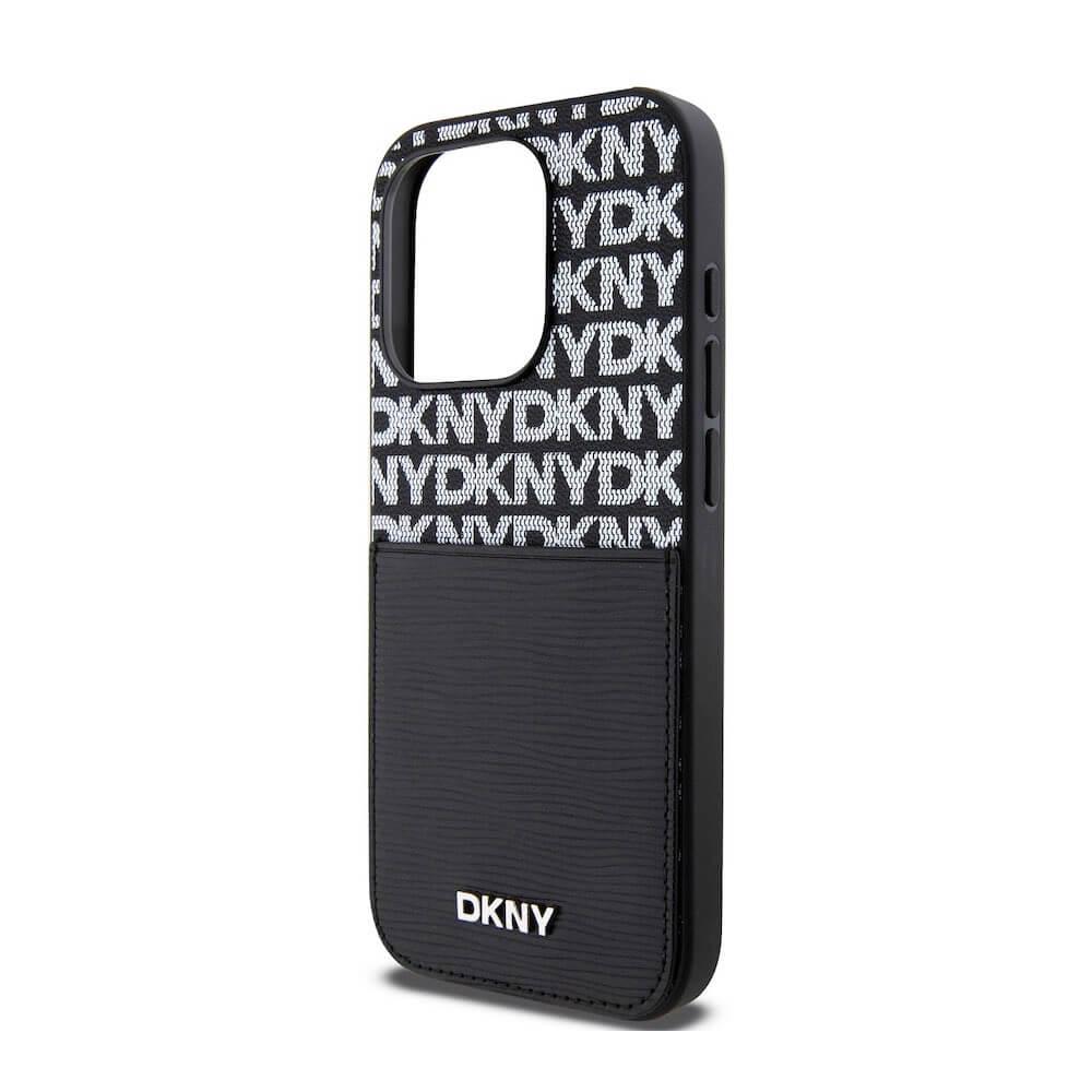 Дизайнерски кожен кейс с джоб за кредитна карта за iPhone 15 Pro - DKNY Repeat Pattern Card Pocket Leather Hard Case (черен) | JAR Computers Дизайнерски кожен кейс с джоб за кредитна карта за iPhone 15 Pro - DKNY Repeat Pattern Card Pocket Leather Hard Case (черен)