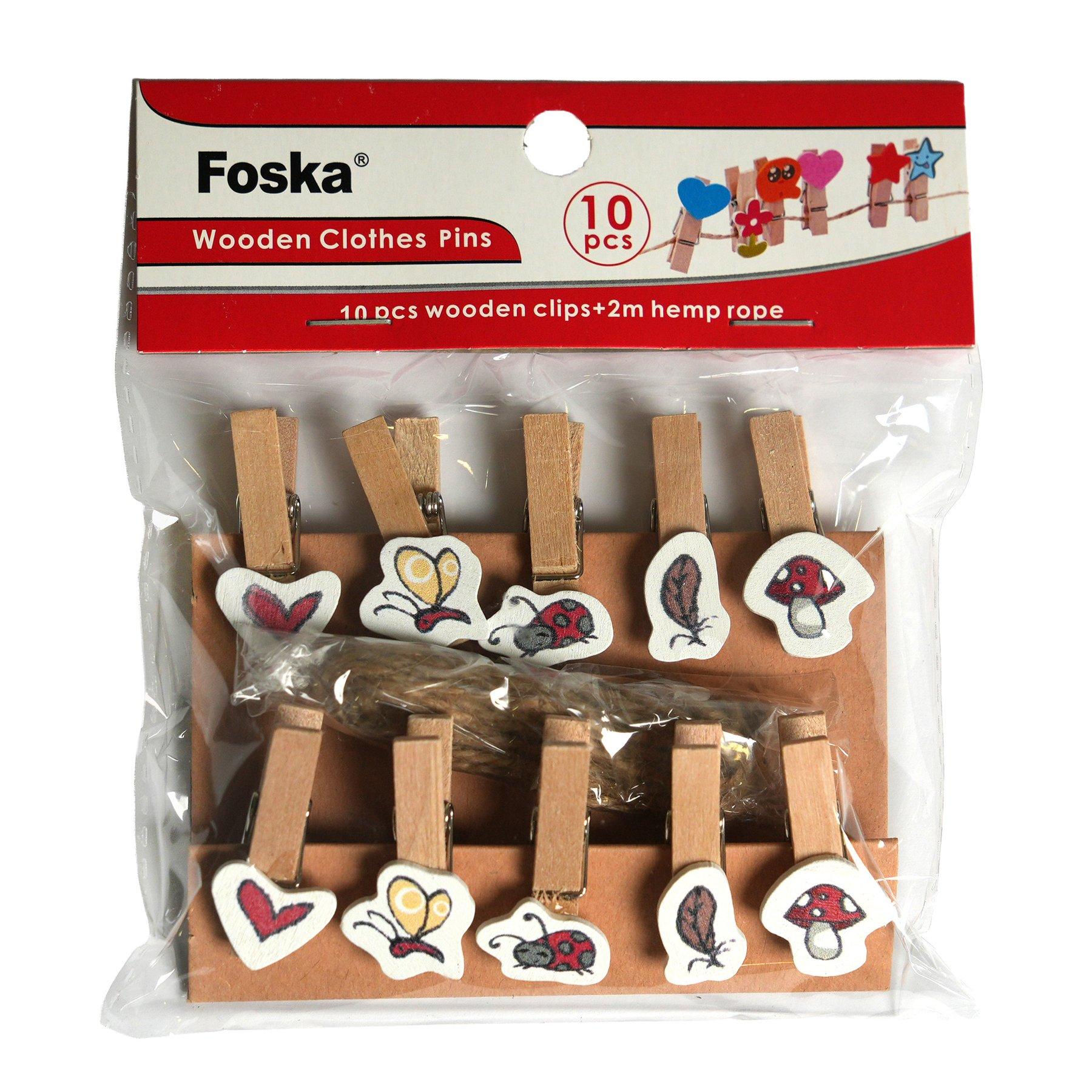 Foska Щипки, дървени, с цветни орнаменти, 35 х 7 mm, 10 броя | JAR Computers Foska Щипки, дървени, с цветни орнаменти, 35 х 7 mm, 10 броя