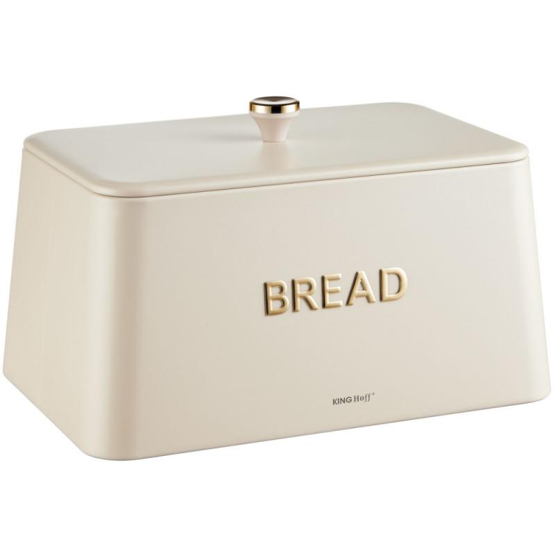 Кутия за хляб Kinghoff KH 1950, 35 см, Метално тяло, Бамбуков капак, Бежов/златист | JAR Computers Кутия за хляб Kinghoff KH 1950, 35 см, Метално тяло, Бамбуков капак, Бежов/златист