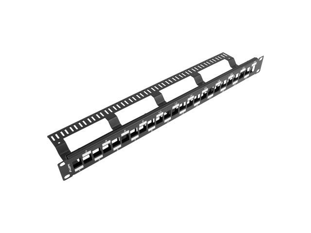 Lanberg patch panel blank 24 port 1U staggered with organizer for keystone modules, black