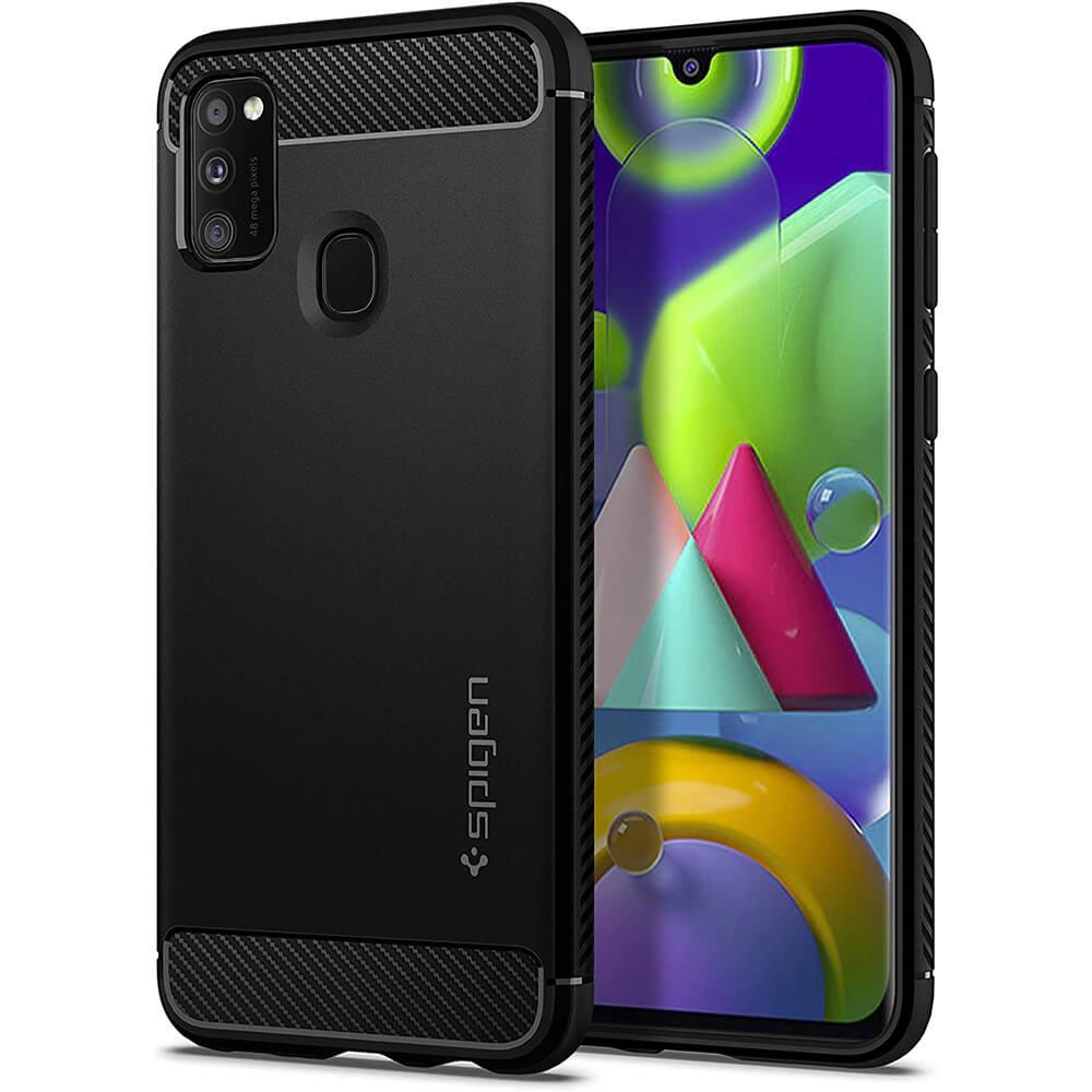Тънък качествен силиконов (TPU) калъф за Samsung Galaxy M21 - Spigen Rugged Armor Case (черен) | JAR Computers Тънък качествен силиконов (TPU) калъф за Samsung Galaxy M21 - Spigen Rugged Armor Case (черен)