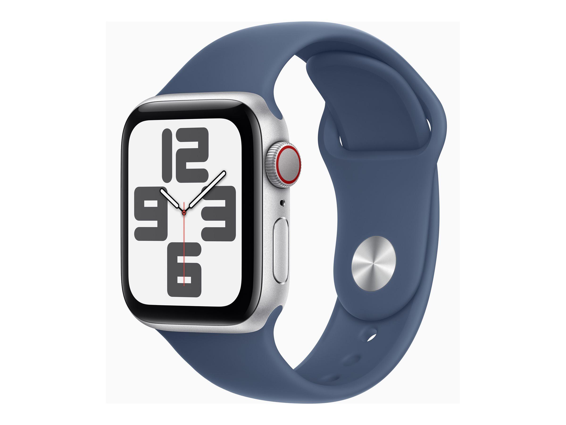 APPLE Watch SE GPS + Cellular 40mm Silver Aluminium Case with Denim Sport Band - M/L | JAR Computers APPLE Watch SE GPS + Cellular 40mm Silver Aluminium Case with Denim Sport Band - M/L