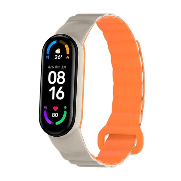 Каишка за Xiaomi Mi Band 3/4/5/6/7, Magnet Strap /крем + оранжев/ | JAR Computers Каишка за Xiaomi Mi Band 3/4/5/6/7, Magnet Strap /крем + оранжев/