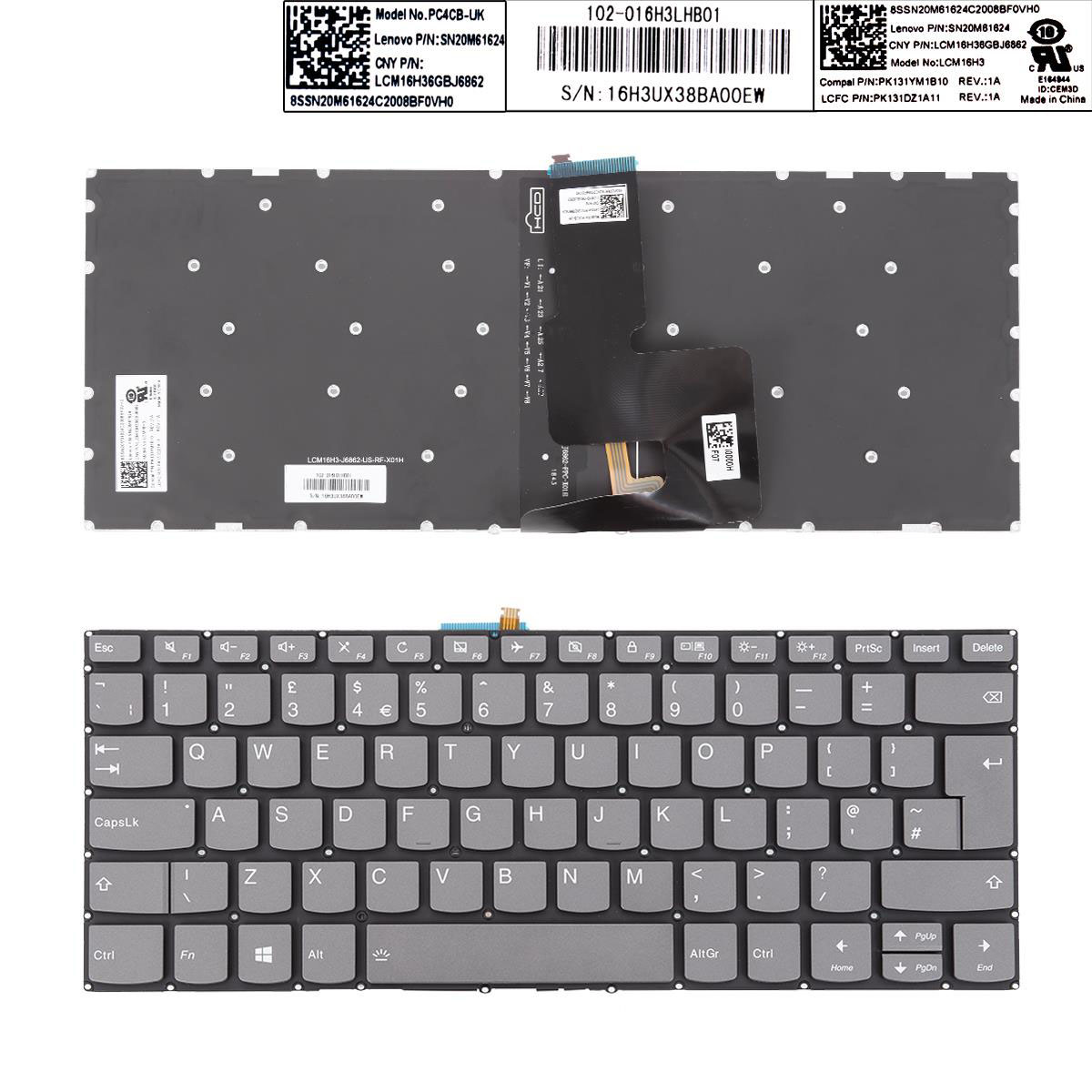 Клавиатура за лаптоп Lenovo Ideapad 330-14IKB Сива Без Рамка / Gray Without Frame With Backlit  | JAR Computers Клавиатура за лаптоп Lenovo Ideapad 330-14IKB Сива Без Рамка / Gray Without Frame With Backlit
