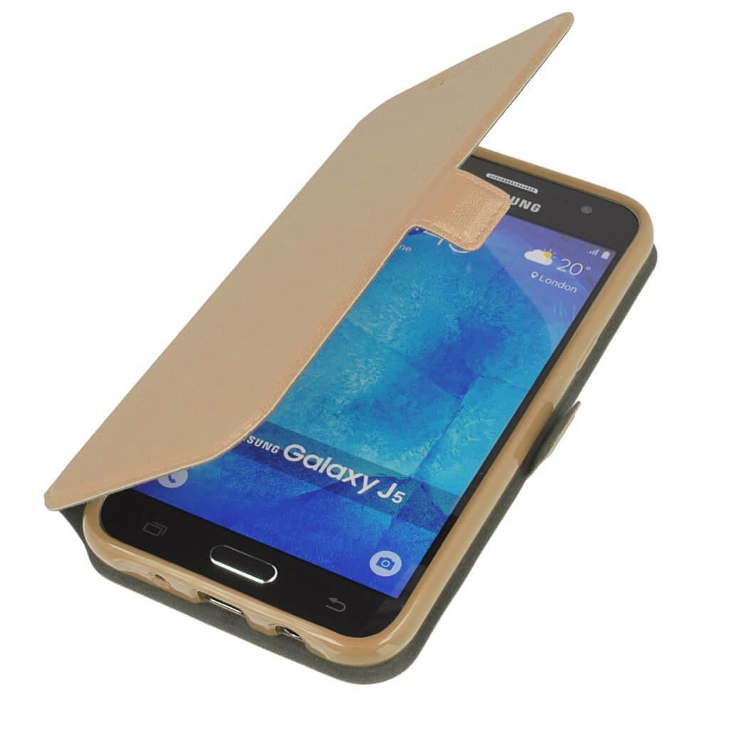 Кожен калъф, тип портфейл и поставка за Samsung Galaxy J5 - Wallet Flip Case (златист) | JAR Computers Кожен калъф, тип портфейл и поставка за Samsung Galaxy J5 - Wallet Flip Case (златист)