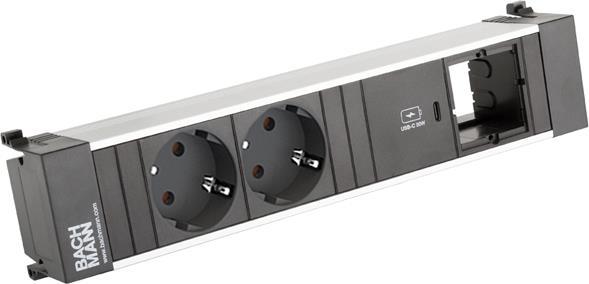 Модул за POWER FRAME 4M с 2х Шуко, USB тип C Power Delivery 30W и 1х празен модул, цвят Черен, Bachmann | JAR Computers Модул за POWER FRAME 4M с 2х Шуко, USB тип C Power Delivery 30W и 1х празен модул, цвят Черен, Bachmann