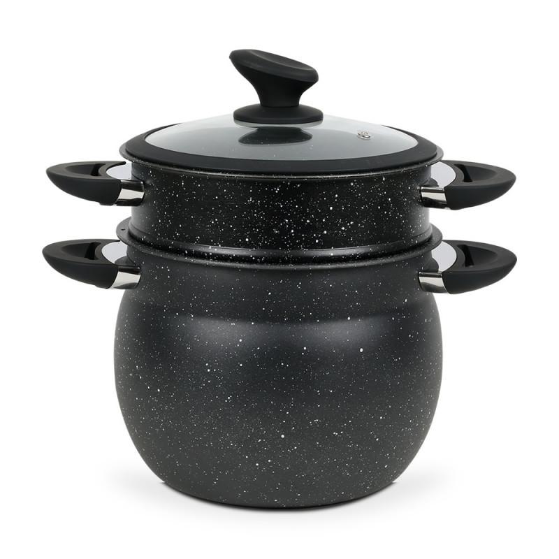 Тенджера за готвене на пара Royalty Line RL-CP6LM, 20 см, 6 литра, 3 части, Мраморно покритие, Индукция, Черен | JAR Computers Тенджера за готвене на пара Royalty Line RL-CP6LM, 20 см, 6 литра, 3 части, Мраморно покритие, Индукция, Черен