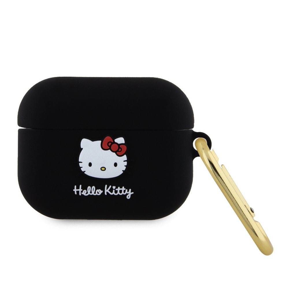 Hello Kitty AirPods Liquid Silicone 3D Kitty Head Logo Case - силиконов калъф с карабинер за Apple AirPods Pro (черен)