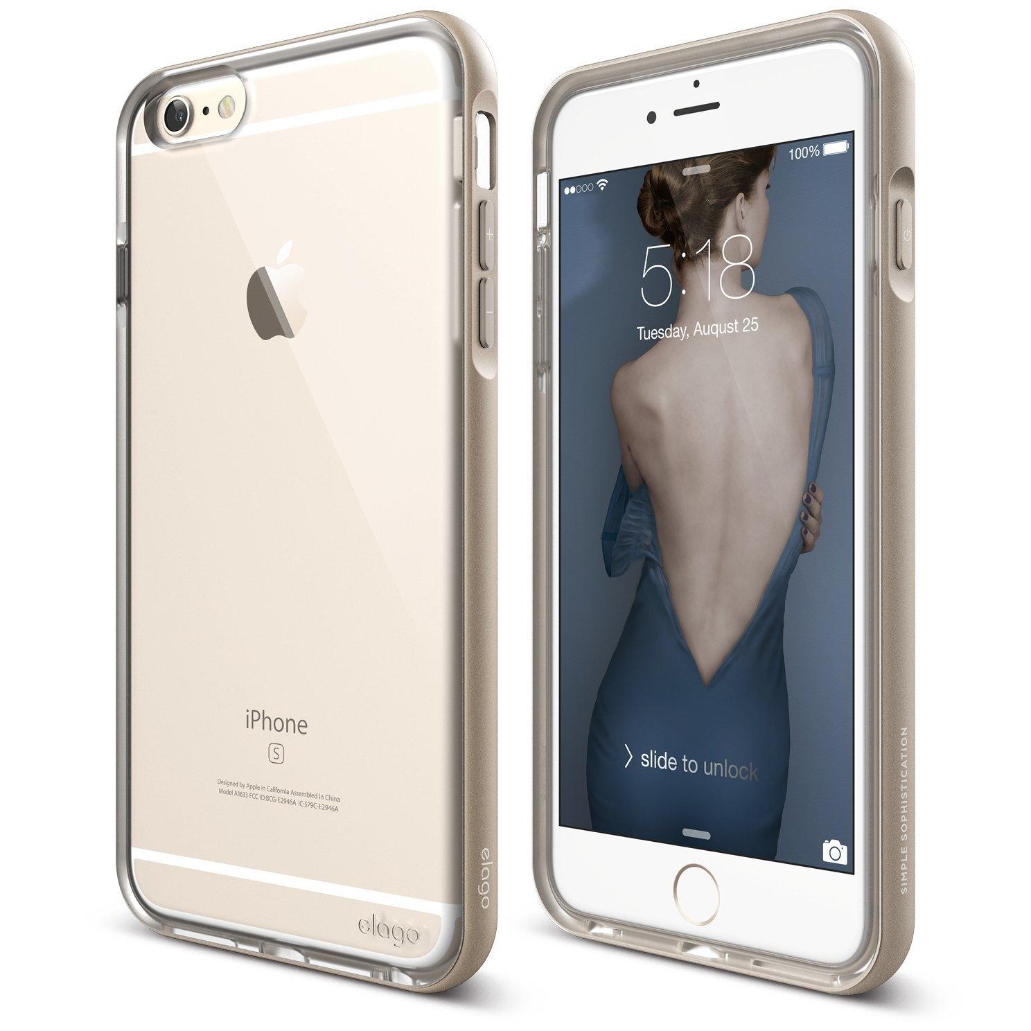 Хибриден бъмпер-кейс (алуминий + TPU) и HD покритие за iPhone 6S Plus, iPhone 6 Plus - Elago Dualistic Case (прозрачен-златист) | JAR Computers Хибриден бъмпер-кейс (алуминий + TPU) и HD покритие за iPhone 6S Plus, iPhone 6 Plus - Elago Dualistic Case (прозрачен-златист)