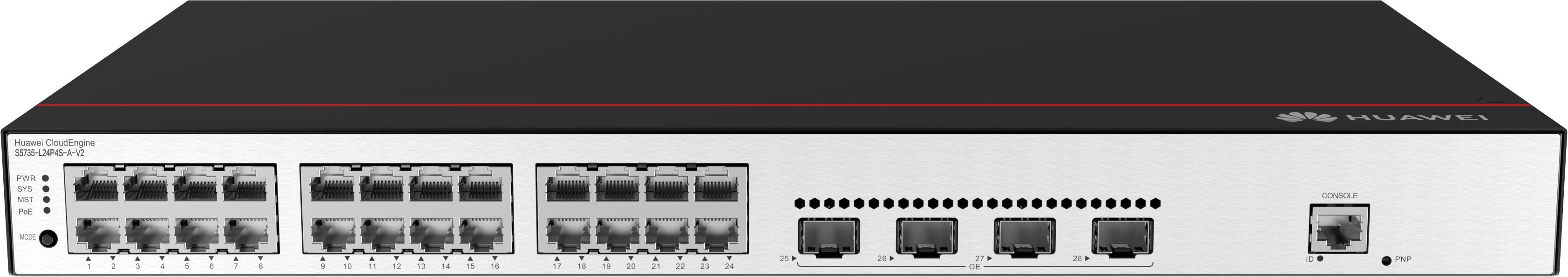 Huawei CloudEngine S5735-L24P4S-A-V2 Управляем L3 Gigabit Ethernet (10/100/1000) Захранване по Ethernet (PoE) 1U Черен, Сребърен | JAR Computers Huawei CloudEngine S5735-L24P4S-A-V2 Управляем L3 Gigabit Ethernet (10/100/1000) Захранване по Ethernet (PoE) 1U Черен, Сребърен
