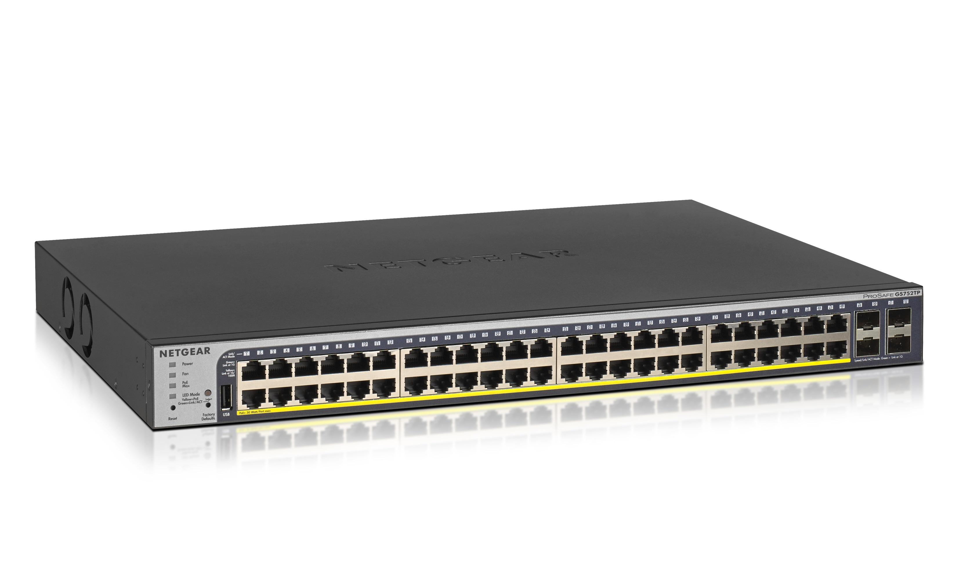 NETGEAR GS752TP Управляем L2/L3/L4 Gigabit Ethernet (10/100/1000) Захранване по Ethernet (PoE) 1U Черен | JAR Computers NETGEAR GS752TP Управляем L2/L3/L4 Gigabit Ethernet (10/100/1000) Захранване по Ethernet (PoE) 1U Черен