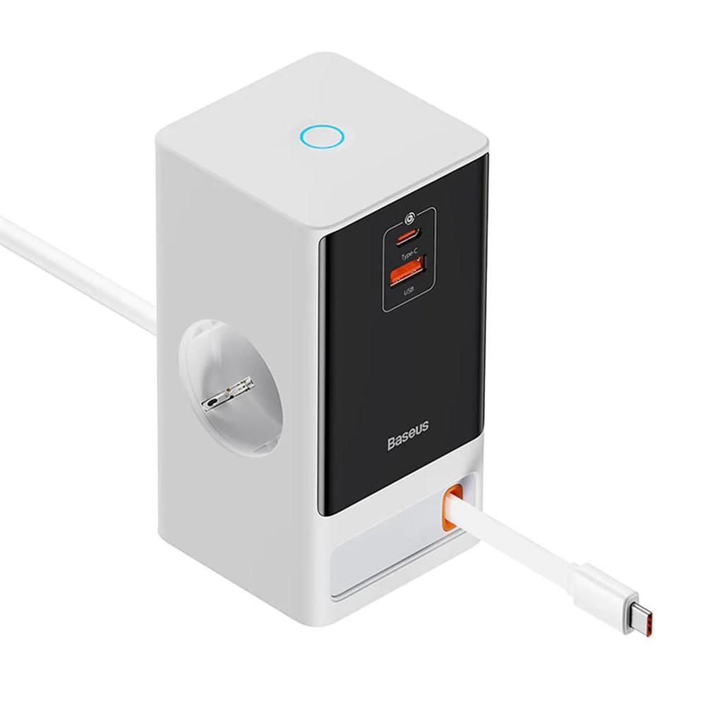 Разклонител с 1 изход и вградени 1xUSB-A, 1xUSB-C изхода за мобилни устройства (бял) - Baseus PowerCombo Power Sstrip 65W | JAR Computers Разклонител с 1 изход и вградени 1xUSB-A, 1xUSB-C изхода за мобилни устройства (бял) - Baseus PowerCombo Power Sstrip 65W