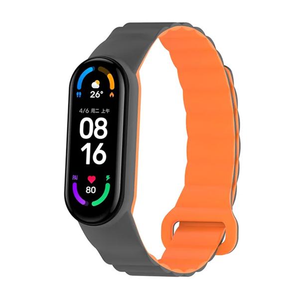 Каишка за Xiaomi Mi Band 3/4/5/6/7, Magnet Strap /сиво + оранжево/ | JAR Computers Каишка за Xiaomi Mi Band 3/4/5/6/7, Magnet Strap /сиво + оранжево/