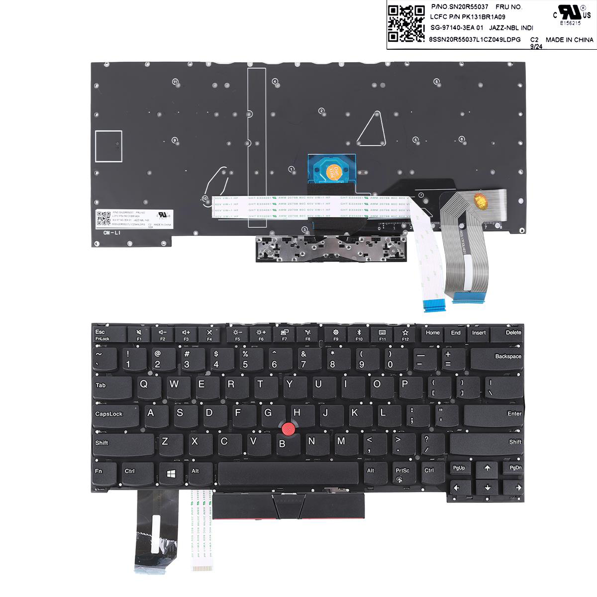 Клавиатура за лаптоп Lenovo ThinkPad T490S T495S Черна Без Рамка (Малък Ентър) US  | JAR Computers Клавиатура за лаптоп Lenovo ThinkPad T490S T495S Черна Без Рамка (Малък Ентър) US