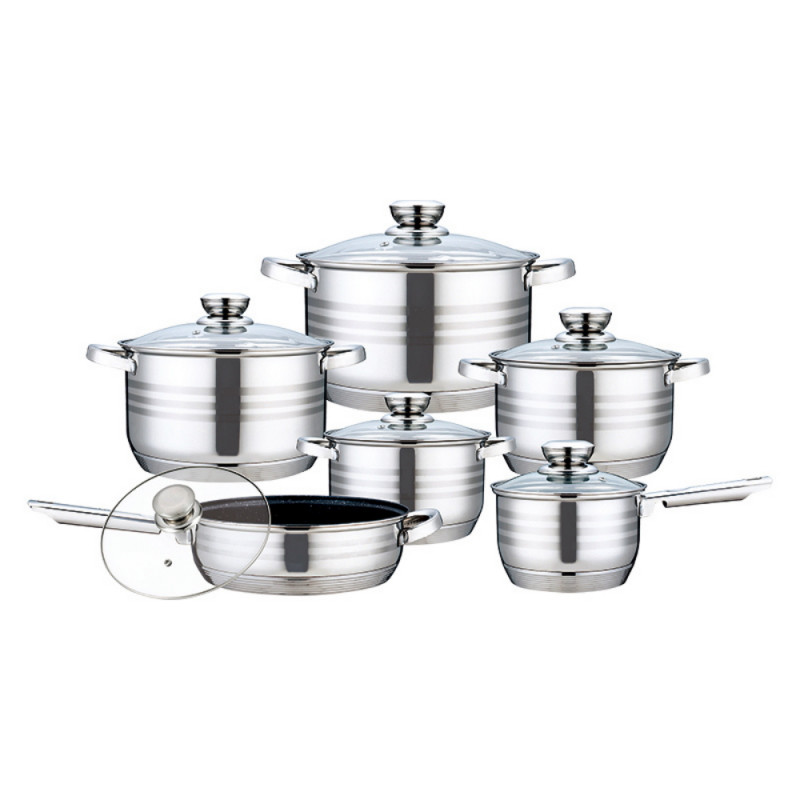 Комплект тенджери и тиган Bohmann BH 71241-12, 12 части, Дебело дъно, Индукция, Инокс