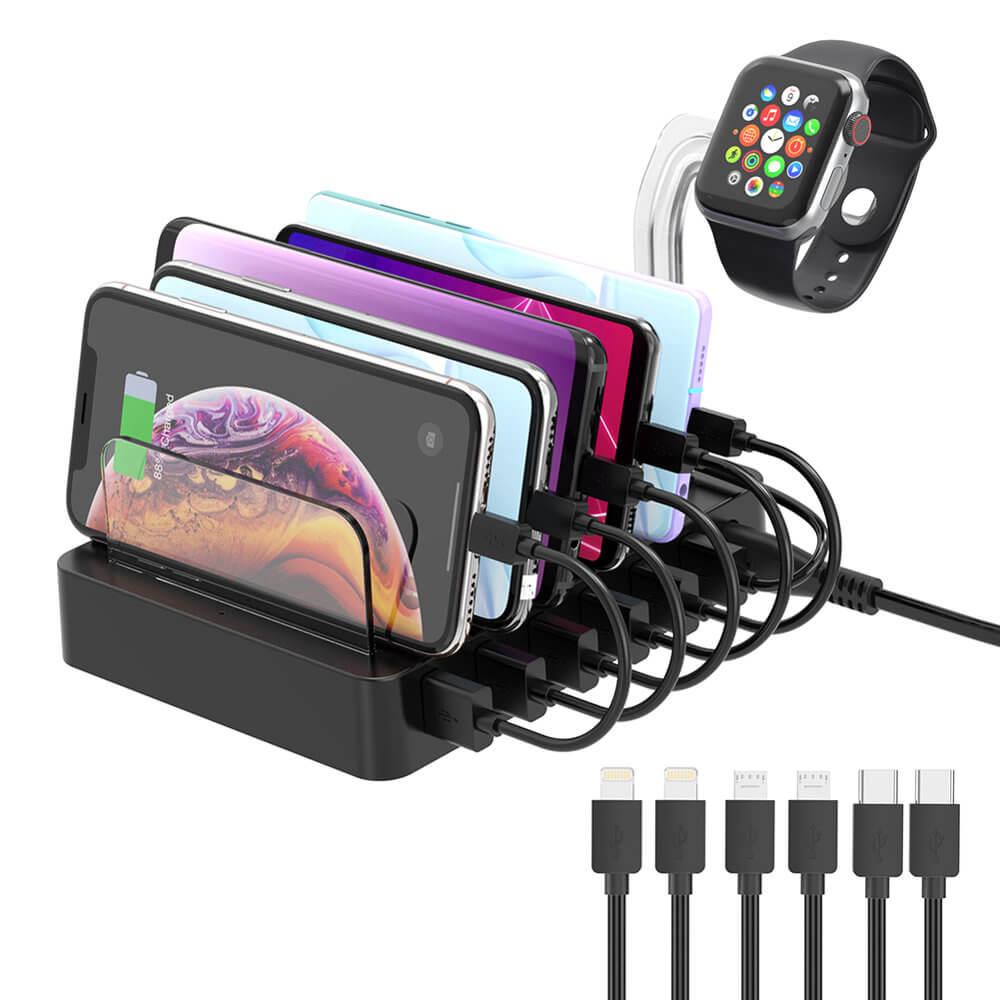 Док станция с 6xUSB гнезда за зареждане за таблети и смартфони и Apple Watch - Choetech 6 Port USB Chargin Station with Apple Watch Stand (черен) | JAR Computers Док станция с 6xUSB гнезда за зареждане за таблети и смартфони и Apple Watch - Choetech 6 Port USB Chargin Station with Apple Watch Stand (черен)