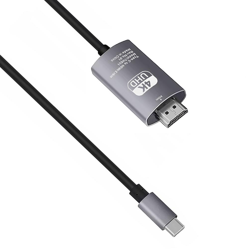 Кабел DeTech, USB-C – HDMI, 2.0m, 4K, 30Hz, Сив - 18392
