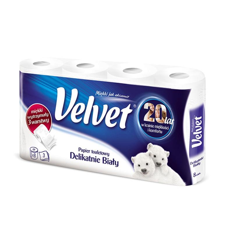 Тоалетна хартия Velvet Delicate White на ролка, 3 пласта, бяла, 150 къса, опаковка 8 бр. | JAR Computers Тоалетна хартия Velvet Delicate White на ролка, 3 пласта, бяла, 150 къса, опаковка 8 бр.