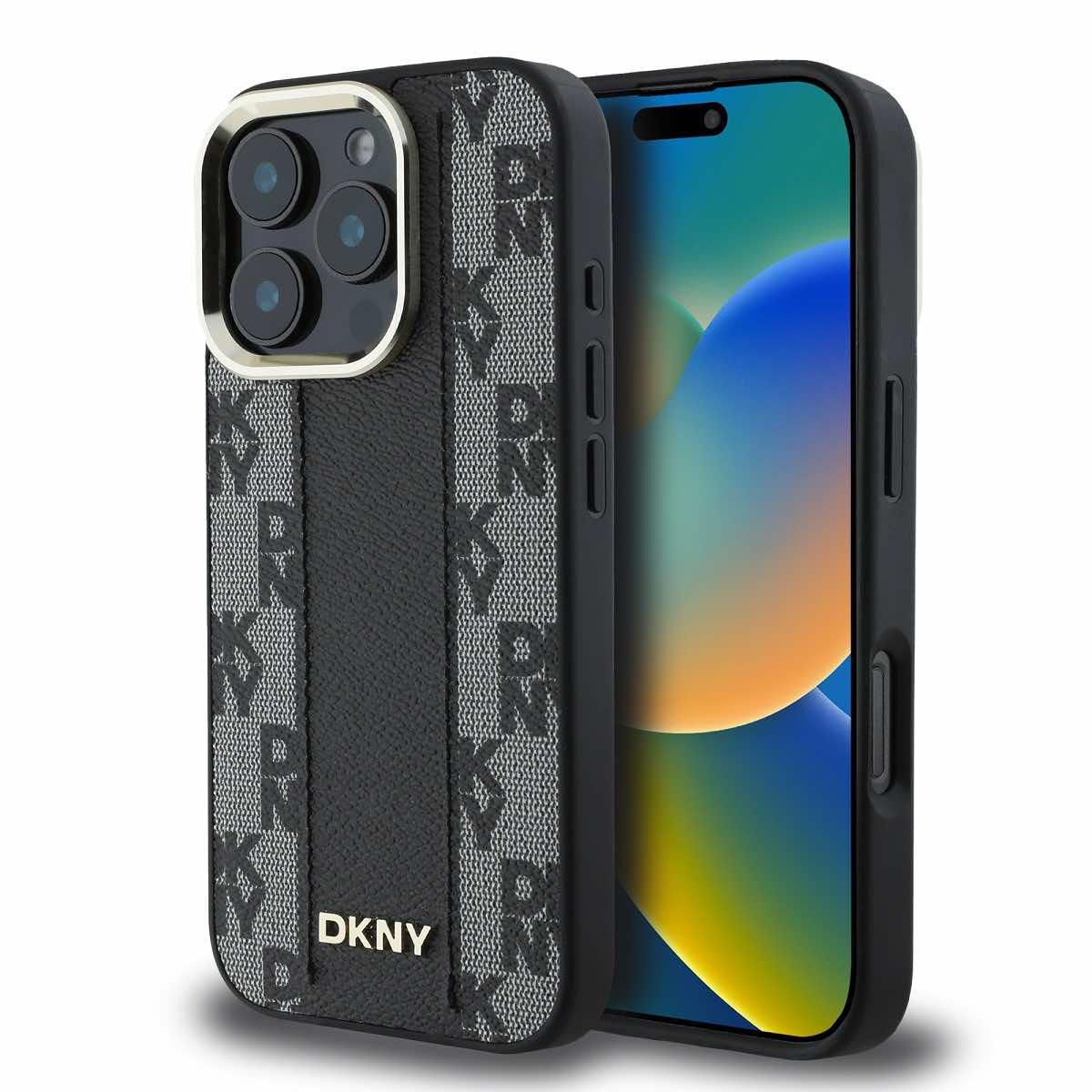 Дизайнерски кожен кейс с MagSafe за iPhone 16 Pro - DKNY PU Checkered Pattern MagSafe Leather Hard Case (черен) | JAR Computers Дизайнерски кожен кейс с MagSafe за iPhone 16 Pro - DKNY PU Checkered Pattern MagSafe Leather Hard Case (черен)