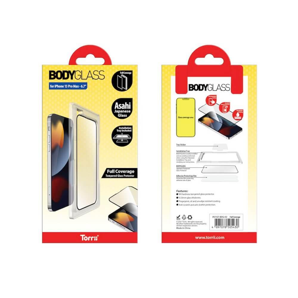 Калено стъклено защитно покритие за целия дисплей на iPhone 13 Pro Max - Torrii BodyGlass 3D Full Cover Glass (прозрачен-черен) | JAR Computers Калено стъклено защитно покритие за целия дисплей на iPhone 13 Pro Max - Torrii BodyGlass 3D Full Cover Glass (прозрачен-черен)